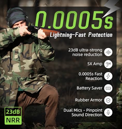 PROHEAR Digital Electronic Shooting Ear Protection Muffs with GEP02 Gel Ear Pads, Hunting 5X Sound Amplification Earmuffs, NRR 23dB Low Profile Hearing Protection for Gun Range - Green - style: Electronic 2.0+gel Ear Pads- Green