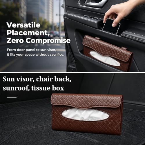 Car Visor Tissue Holder, Clip-on, Large Opening, PU Leather, Brown - color: Brown