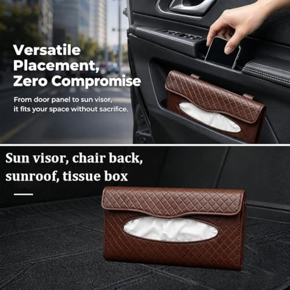 Car Visor Tissue Holder, Clip-on, Large Opening, PU Leather, Brown - color: Brown