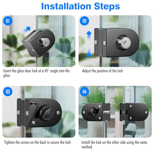 Ranbo No-Drill Double Glass Door Lock with Key for Swing Door, Dual-Bolt - color: LE-119B Brushed Black