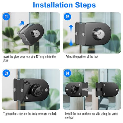 Ranbo No-Drill Double Glass Door Lock with Key for Swing Door, Dual-Bolt - color: LE-119B Brushed Black