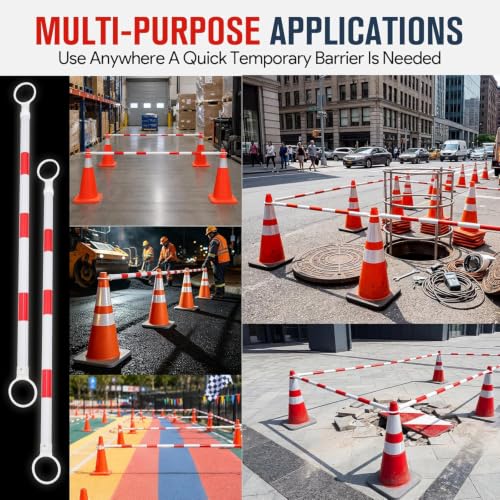 6 Pack Retractable Traffic Cone Bars, 4.04-7.22 ft, Cones Not Included