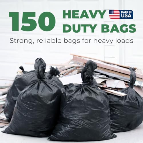 EconoHome 55-60 Gallon Heavy Duty Trash Bags - 1.5 Mil Black Contractor Garbage Bags for Construction, Industrial, Outdoor & Commercial Use - Made in USA - Large, 38"x58"