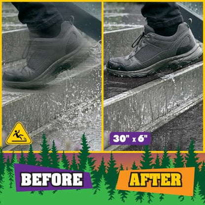 Outdoor Stair Treads Non Slip 30"x6" – 12 Pack Pre-Cut Anti Slip Grip Tape for Outdoor Wooden Steps – 80 Grit Waterproof Weather Resistant Adhesive Non Skid Strips – Includes Scraper