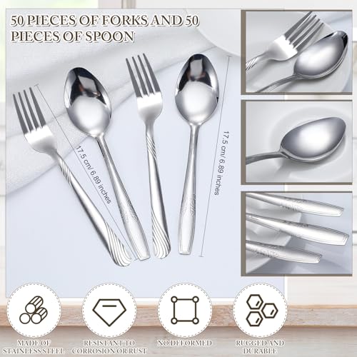 Nuogo 100 Pieces Forks and Spoons Silverware Set Stainless Steel Dinner