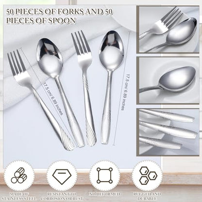 Nuogo 100 Pieces Forks and Spoons Silverware Set Stainless Steel Dinner
