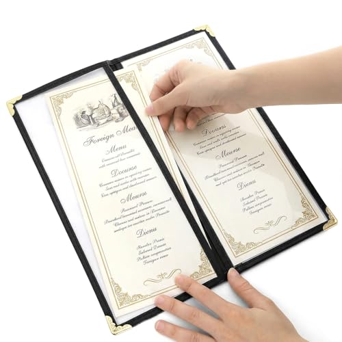 Nicunom 10 Pack Restaurant Menu Covers,4.25" x 11" Clear Menu Holds Double-Stitched Edge Menu Cover 1 Page 2 View Menu Sleeves for Wine Drinks Coffee Bars Restaurant