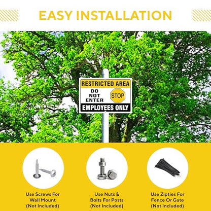 Do Not Enter Restricted Area Employees Only Signs Outdoor - Rust Free Aluminium Metal No Entry Sign, UV Protected, Waterproof, Durable Ink and Easy to Install & Read - 2 Pre-drilled Holes - color: Pack of 4, size: 12"x18"