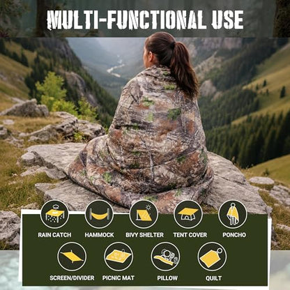 Lenotos Woobie Blanket, Thermal Insulated Military Poncho Liner, Water-Resistant, Portable, Insulation, for Hiking, Survival with Compression Carry Bag (Tree Camo Bionic) - color: Tree Camo Bionic