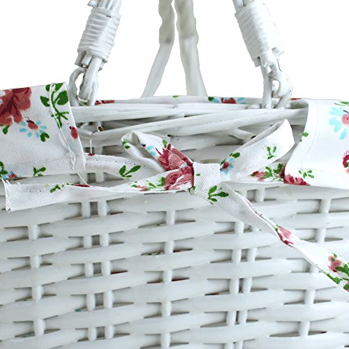 Kingwillow White Wicker Picnic Basket with Handles