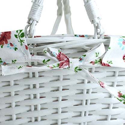 Kingwillow White Wicker Picnic Basket with Handles