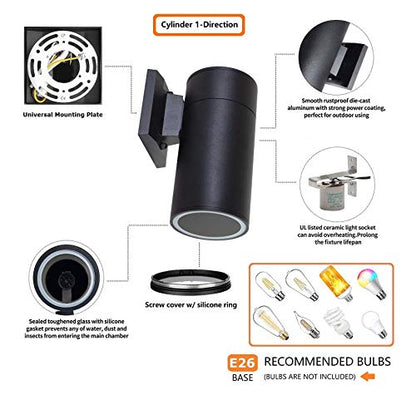 Exterior Wall Light Fixture, Waterproof Outdoor Lighting, 3 Pack - color: Cylinder (Black 3pack )