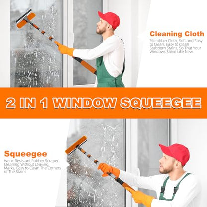 SISUPASSIE 30FT Reach 2-in-1 Window Squeegee, Professional Window Washing Kit with 5-24FT Extension Pole for Home, Indoor Outdoor Squeegee with Rotatable Head for High Windows - size: 24FT