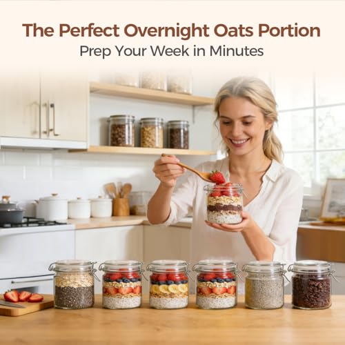 ComSaf 17 oz Overnight Oats Containers with Lids 6 Pack Wide Mouth - size: 17 fl oz x 6 - Wide Mouth