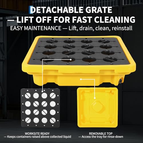 IDEALHOUSE 2 Pack 1-Drum Spill Containment Pallet with Drain, 27x27x8 in - size: 1-Drum x 2