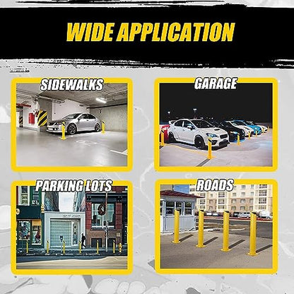 PioneerWorks Safety Bollard 6 Packs, 36 Inch Height Bollard Post, 4.5 Inch Diameter, Yellow Safety Steel Bollard Post with 8 Anchor Bolts, for Traffic Control, Driveway Barrier, Parking Pole - size: 36 inch