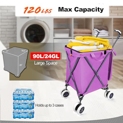 Wellmax Folding Shopping Cart with Canvas Bag & Cover, Holds 120 lb, Purple - color: Purple