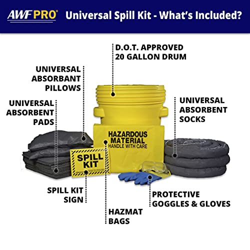 AWF PRO 20 Gallon Universal Spill Kit, 59 Pieces - size: Universal Spill Kit
