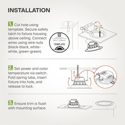 ASD 8 Pack 6 Inch Commercial Canless LED Downlight - color: Black Round, size: 6 Inch (8 Pack)
