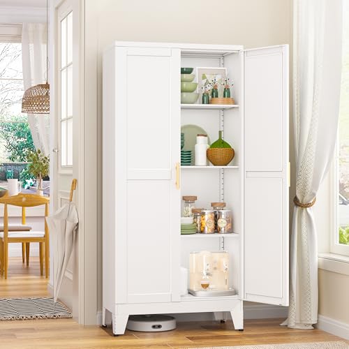 GAIOUS Metal Pantry Cabinet, Kitchen Pantry Storage Cabinets with 2 Door - color: White, size: 11.81"D x 23.62"W x 47.25"H