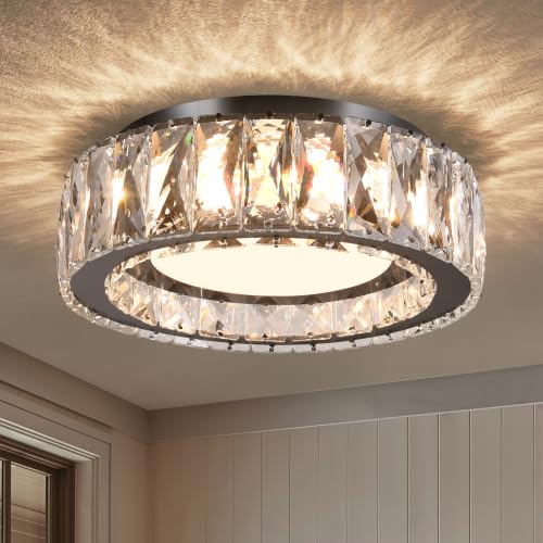 11 Inch LED Dimmable Crystal Flush Mount Ceiling Light Fixture - color: Brushed Black, size: 11 Inch