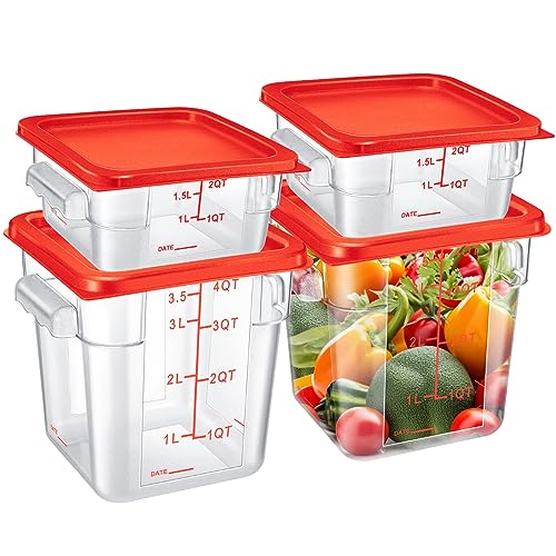 Barydat 4 Pcs Square Food Storage Containers with Lids 2qt & 4qt, Red - color: Red