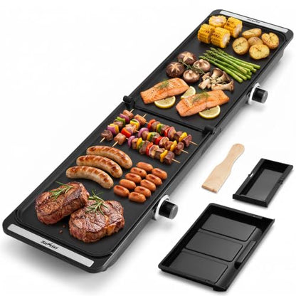 38" x 10" Foldable Electric Griddle with 2 Cooking Zones