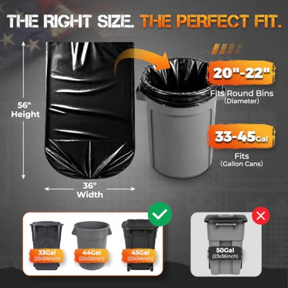 Delxo 55-60 Gallon Contractor Garbage Bags, 40 Count, 36” x 56” Trash Bags - color: 55Gal