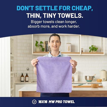 MW Pro Microfiber Cleaning Cloth | Purple | 12 Pack | 16” x 16” | All Purpose Microfiber Towels - Clean, Dust, Polish, Scrub, Absorbent - color: Purple