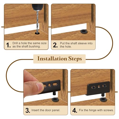 uxcell 4Set Pivot Hinge, 40 x 18 mm Heavy Duty Iron Concealed Shaft Door Hinges with Bushing Kit for Furniture Cabinets Wood Doors, Black - color: Black