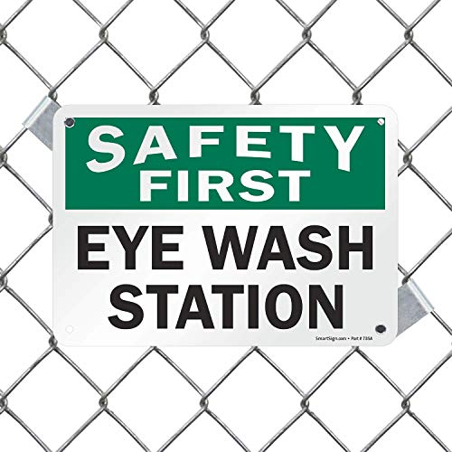 SmartSign - S-1443-PL-10 "Safety First - Eye Wash Station" Sign | 7" x 10" Plastic Black/Green on White - color: Black/Green on White