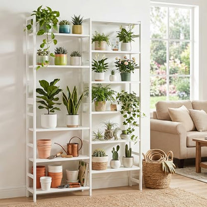 Homykic 72.5” Tall Bamboo Bookshelf White, 6-Tier Double Wide Open Bookcase - color: White, size: Double Wide