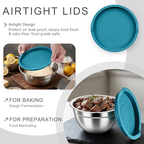 HaWare Mixing Bowls with Airtight Lids, 6-Piece Stainless Steel Salad Bowls - color: Teal Blue, size: Airtight Lids