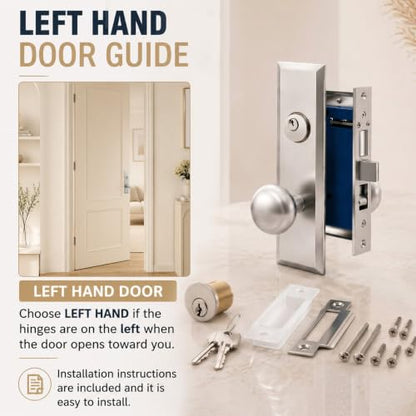 Tandefio 1 Set Mortise Lock with 2-1/2" Backset, Left Hand, Silver - style: Left Hand