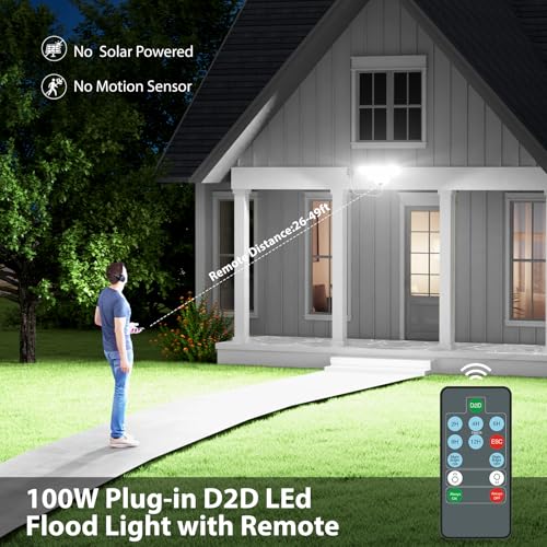 iMaihom Dusk to Dawn Outdoor Lighting, Plug in Flood Light, Remote, White - color: White