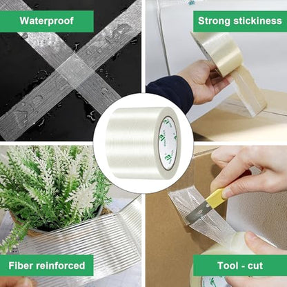 BOMEI PACK Mono Filament Strapping Tape, 4 inches×45yds, 5.5mils Reinforced Strapping Fiberglass Packing, Clear Filament Heavy Duty Wearproof Tape - size: 4 inches
