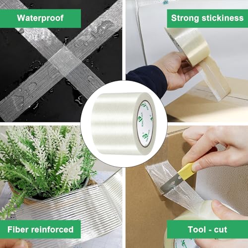 BOMEI PACK Mono Filament Strapping Tape, 4 inches×45yds, 5.5mils Reinforced Strapping Fiberglass Packing, Clear Filament Heavy Duty Wearproof Tape - size: 4 inches