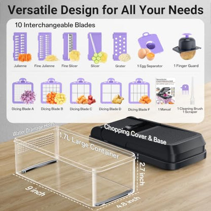 15-in-1 Vegetable Chopper with 10 Blades, Food Veggie Cutter, Purple - color: Purple, size: 10 Blades