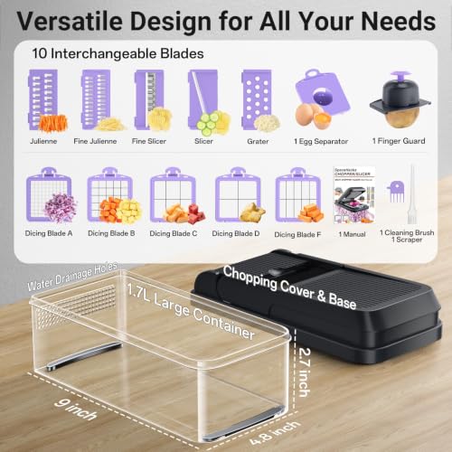 15-in-1 Vegetable Chopper with 10 Blades, Food Veggie Cutter, Purple - color: Purple, size: 10 Blades