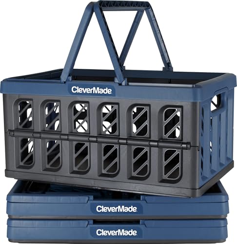 CleverMade Collapsible Shopping Baskets With Handles, 24L 3 Pack, Ocean - color: Ocean, size: 24l - 3 Pack