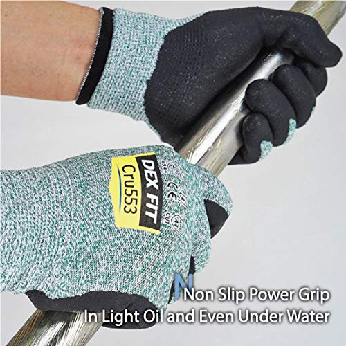 DEX FIT Level 5 Cut Resistant Gloves Cru553, 3D-Comfort Fit, Firm Grip, Thin & Lightweight, Touch-Screen Compatible, Durable, Breathable & Cool, Machine Washable; Green XS (6) 1 Pair - color: Green, size: X-Small