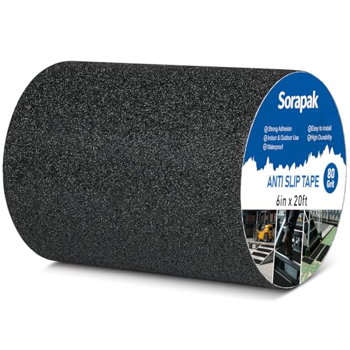 Heavy Duty Anti-Slip Tape 6" x 20 FT, 80 Grit Waterproof Anti Skid Grip Tape Roll for Stairs, Ramps, Decks, Boat Decks, Ramps, Floors & Indoor Outdoor Safety - size: 6'' x 20 FT