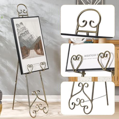 56" Extra Large Adjustable Vintage Floor Easel Stand with Chain Support