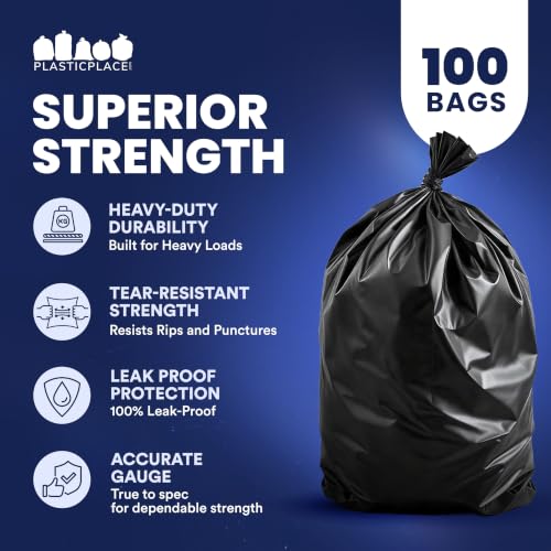 Plasticplace 65 Gallon Trash Bags, 2.7 Mil, Black Heavy Duty Garbage Can Liners,100 Count (Pack of 1) - size: 100 Count (Pack of 1)