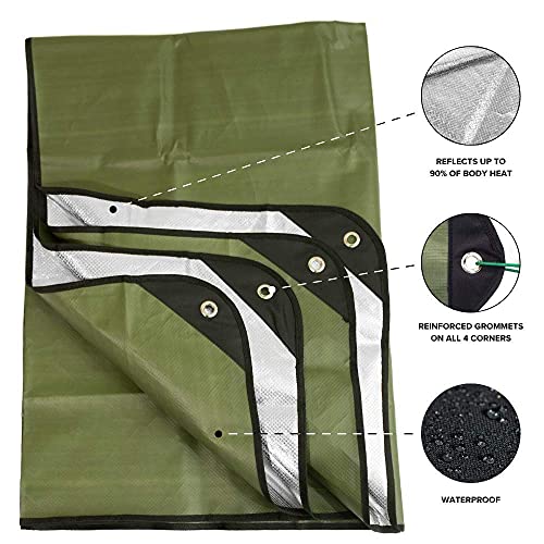 Arcturus Insulated Tarp, Reusable Heavy Duty Thermal Survival Blanket – 60x82in, Reflects 90% Body Heat, Waterproof, Windproof, 3-Layer Design, Reinforced Grommets, Olive Green - color: Olive Green