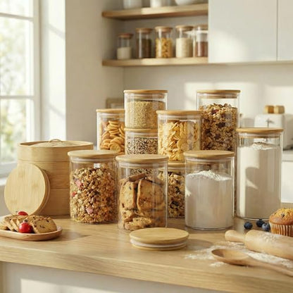 Large Glass Storage Containers with Bamboo Lids for Flour & Sugar, 2 Pack - color: 105oz & 48oz 2 Pack