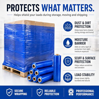 18" Stretch Wrap Film, 1500 ft, 80 Gauge (20 Micron), 7-Layer Clear Pallet Wrap, Up to 80% Stretch, Self-Adhering Heavy-Duty Moving & Packing Film, 6 Rolls (Blue, 18 inch x 1500 feet) - color: Blue, size: 18 in x 1500 ft - 6 Rolls