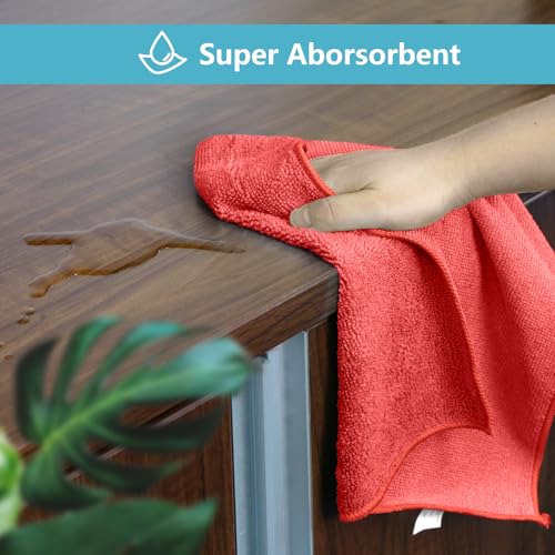 HOMEXCEL 100PK Microfiber Cleaning Cloth, Cleaning Rag for Home, 11.5x11.5 - color: Red