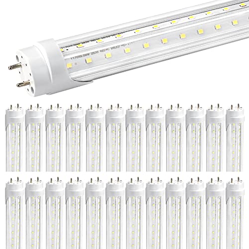 T8 LED Bulbs 4 Foot, 25-Pack 4FT LED Shop Light Tubes, 36W 4680LM 5000K Daylight White, T8 T10 T12 Fluorescent Replacement Bulbs, High Output V-Shaped, Remove Ballast, Double Ended Power - size: 25 Pack