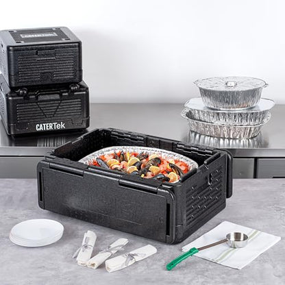 Restaurantware-Cater Tek 42 Quart Catering Hot Box, 1 Top Load Insulated Food Pan Carrier - Holds 1 Full Size 8” Deep Pan, Collapsible, Black EPP Plastic Food Box With Handles, Portable, For Buffet - size: 42 Quart